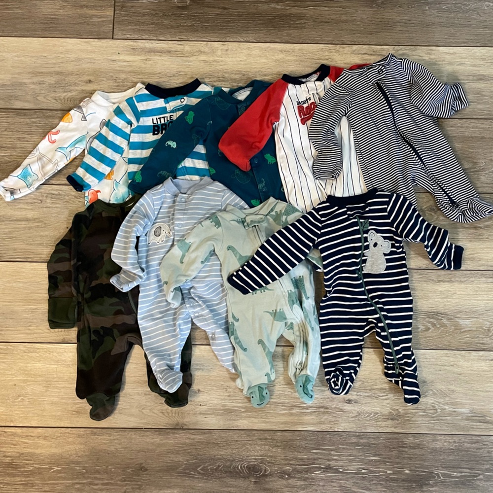 9 baby boy newborn sleepers bundle
